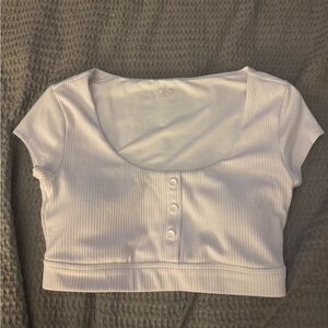 ALO Yoga White Buttoned Ribbed Crop Top